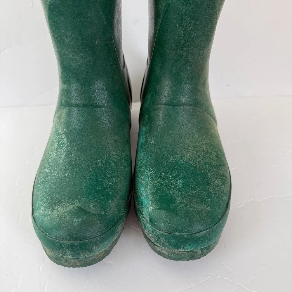 Hunter Womens Original Short Rain Boots 6 Green Adjust Back Waterproof Outdoor
